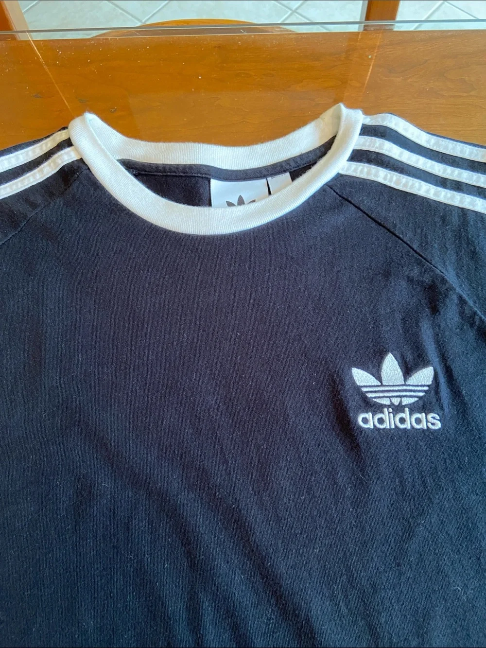 adidas Black Tee with White Trim and Three-Stripe Detail
